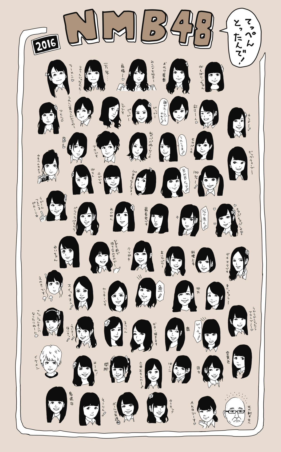 難波のアイドルNMB48の似顔絵イラスト