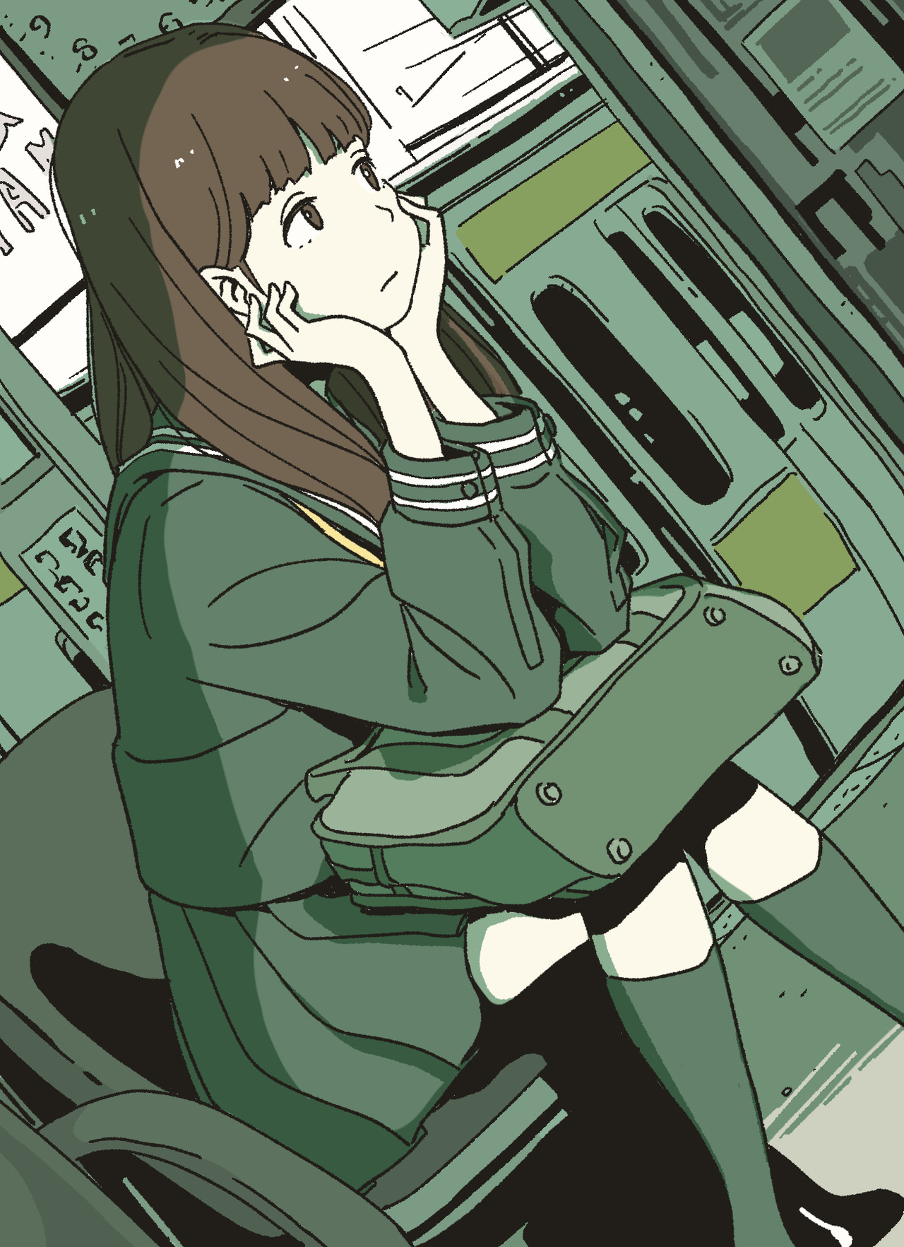 駅で憂鬱そうな女子高生のイラスト